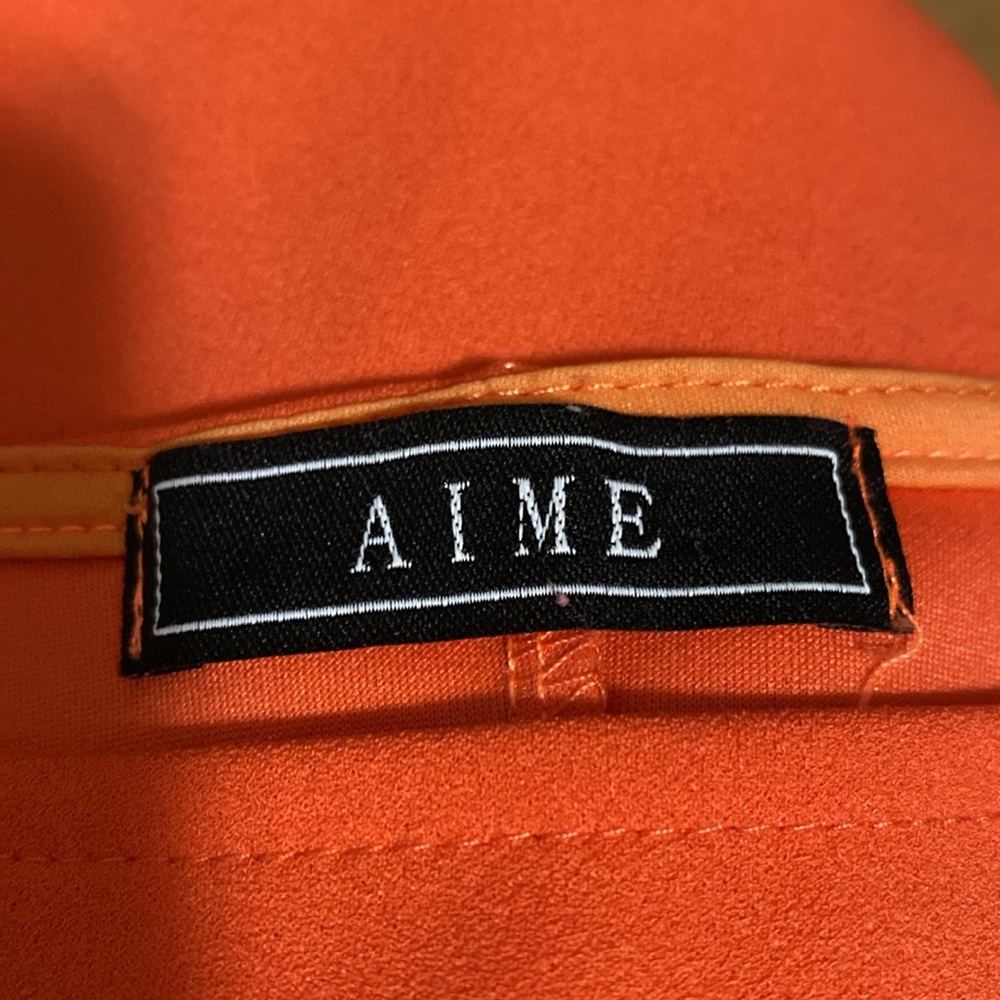 AIME Orange Mini Dress 3/4 Length Sleeves Scoop Neck Round Neck Contemporary - Picture 5 of 5